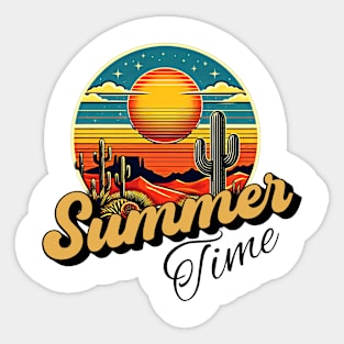 Summer time, sunset retro and cactus design for bright colors Sticker